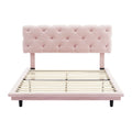 Full Size Upholstered Bed With Light Stripe, Floating Platform Bed, Linen Fabric,Pink Full Pink Linen