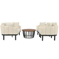 Luxury Modern 4 Piece Outdoor Iron Frame Conversation Set, Patio Chat Set With Acacia Wood Round Coffee Table For Backyard, Deck, Poolside, Indoor Use, Loveseat Arm Chairs, Beige Yes Sectional Beige Weather Resistant Frame Water Resistant Cushion Garden