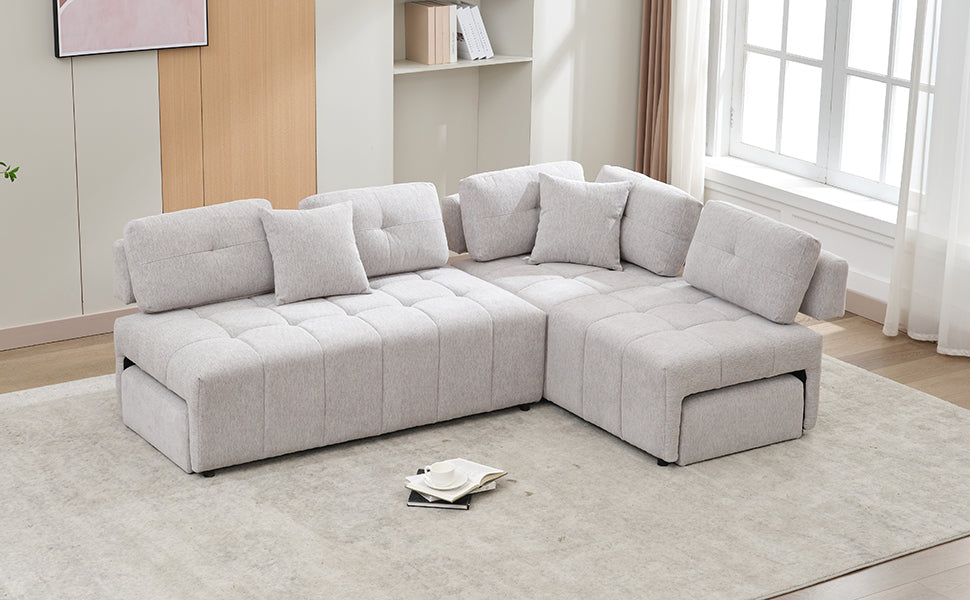 91.73" L Shaped Sofa Sectional Sofa Couch With 2 Stools And 2 Lumbar Pillows For Living Room, Light Grey Light Grey Chenille