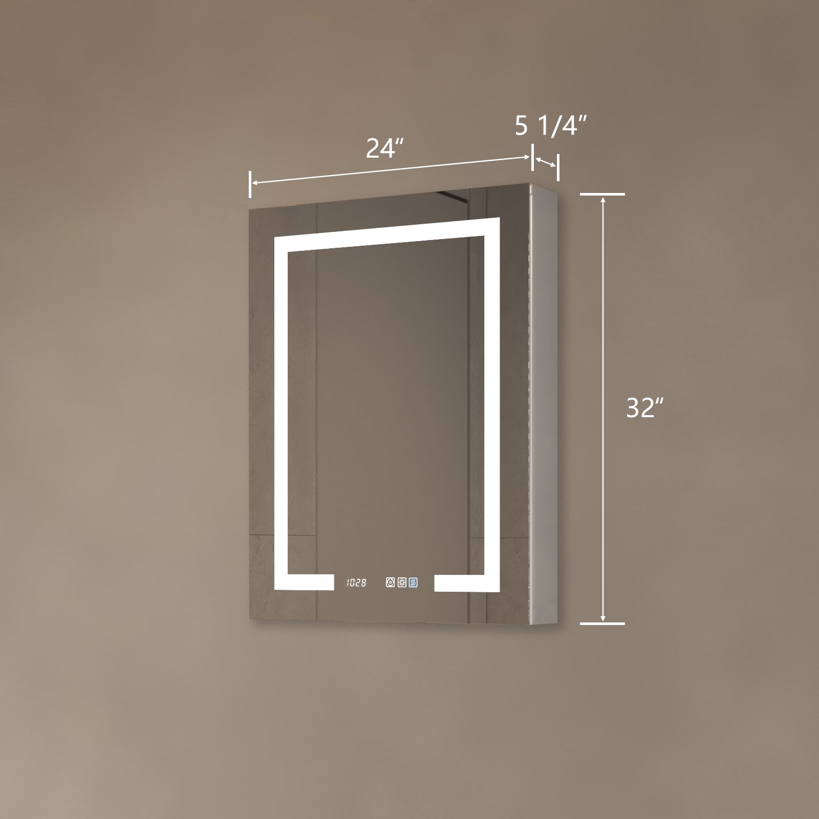 Lighted Medicine Cabinet 24 X 32 Inch, Recessed Or Surface Led Medicine Cabinet, Clock, Room Temp Display,Defog,Night Light,Stepless Dimming,3000K 6400K, Outlets & Usbs,Hinge On The Left. Silver Aluminium