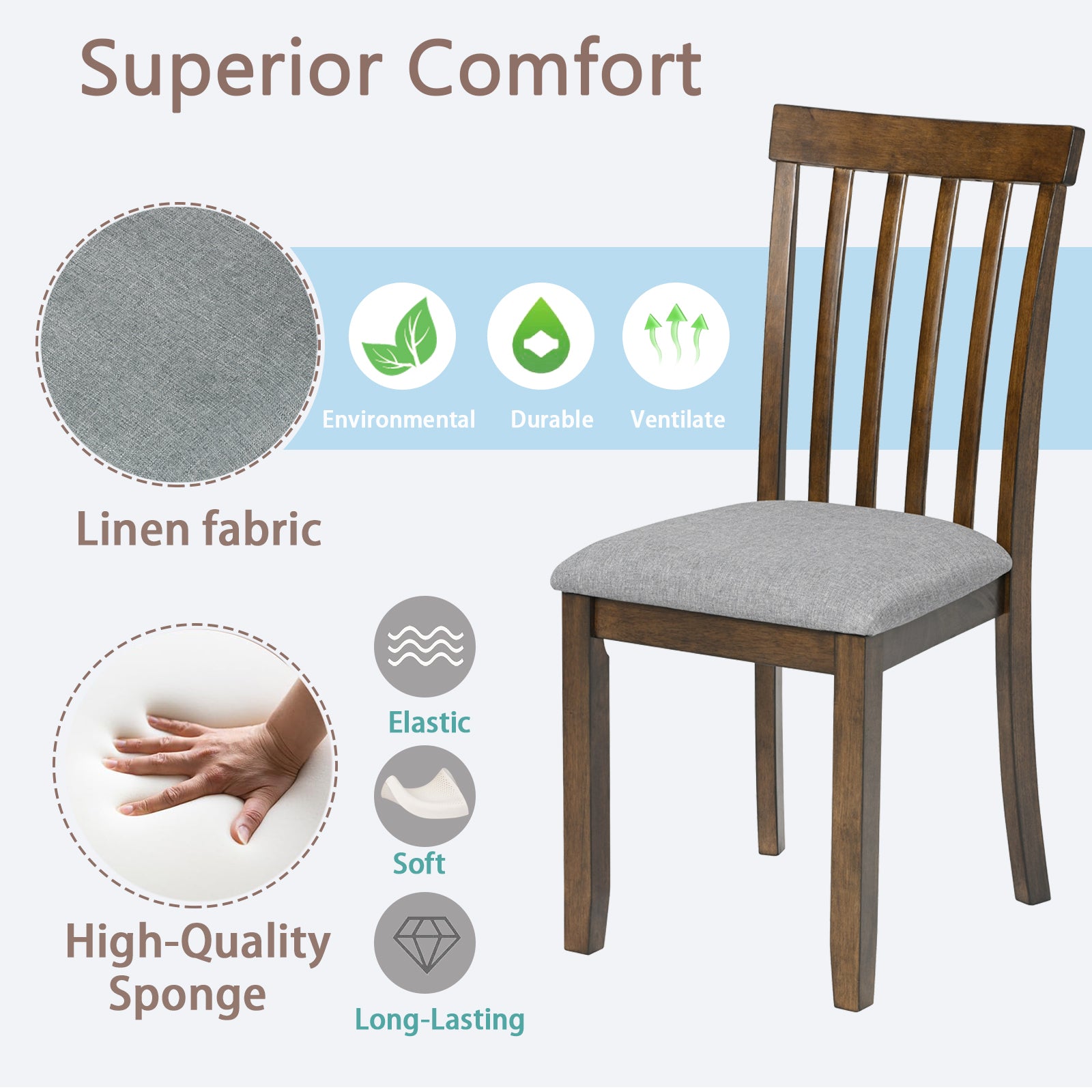Wooden Dining Chairs Set Of 4, Kitchen Chair With Padded Seat, Upholstered Side Chair For Dining Room, Living Room, Walnut Walnut Dining Room Rubberwood Rubber Wood
