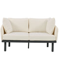 Luxury Modern 4 Piece Outdoor Iron Frame Conversation Set, Patio Chat Set With Acacia Wood Round Coffee Table For Backyard, Deck, Poolside, Indoor Use, Loveseat Arm Chairs, Beige Yes Sectional Beige Weather Resistant Frame Water Resistant Cushion Garden