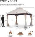 10*12 Ft Softtop Metal Gazebo With Mosquito Net&Sunshade Curtains,Sturdy Heavy Duty Double Roof Canopy,Galvanized Steel Design Outdoor Tent,Suitable For Gardens,Patio,Backyard Beige Light Natural Rectangular No Foundation Needed None Garden & Outdoor