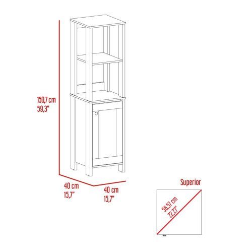 59.3H" Linen Single Door Cabinet, Two Interior Shelves, Two Open Shelves, Light Oak White Multicolor Modern Particle Board Particle Board