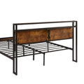 King Size Metal Platform Bed Frame With Wooden Headboard And Footboard With Usb,Charging Station,2 Drawers,Led Lights, No Box Spring Needed, Easy Assemble King Brown Black Mdf Metal