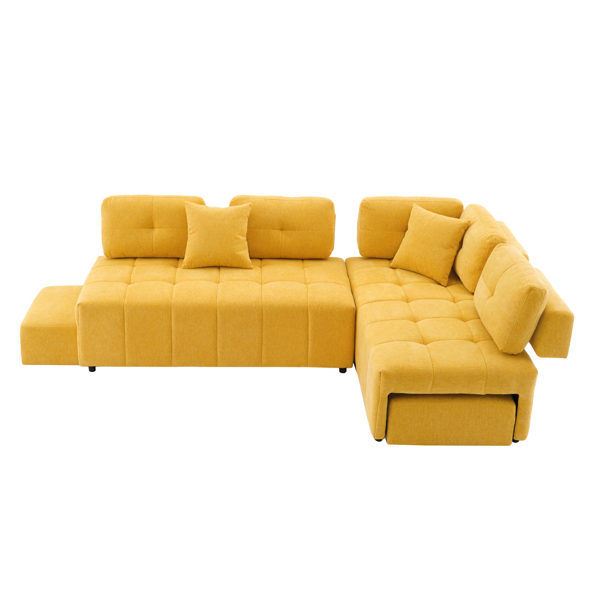 91.73" L Shaped Sofa Sectional Sofa Couch With 2 Stools And 2 Lumbar Pillows For Living Room, Yellow Yellow Chenille