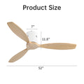 52 Inch Indoor 3 Solid Wood Blade Ceiling Fan Noiseless Reversible Dc Motor Remote Control White Metal & Wood