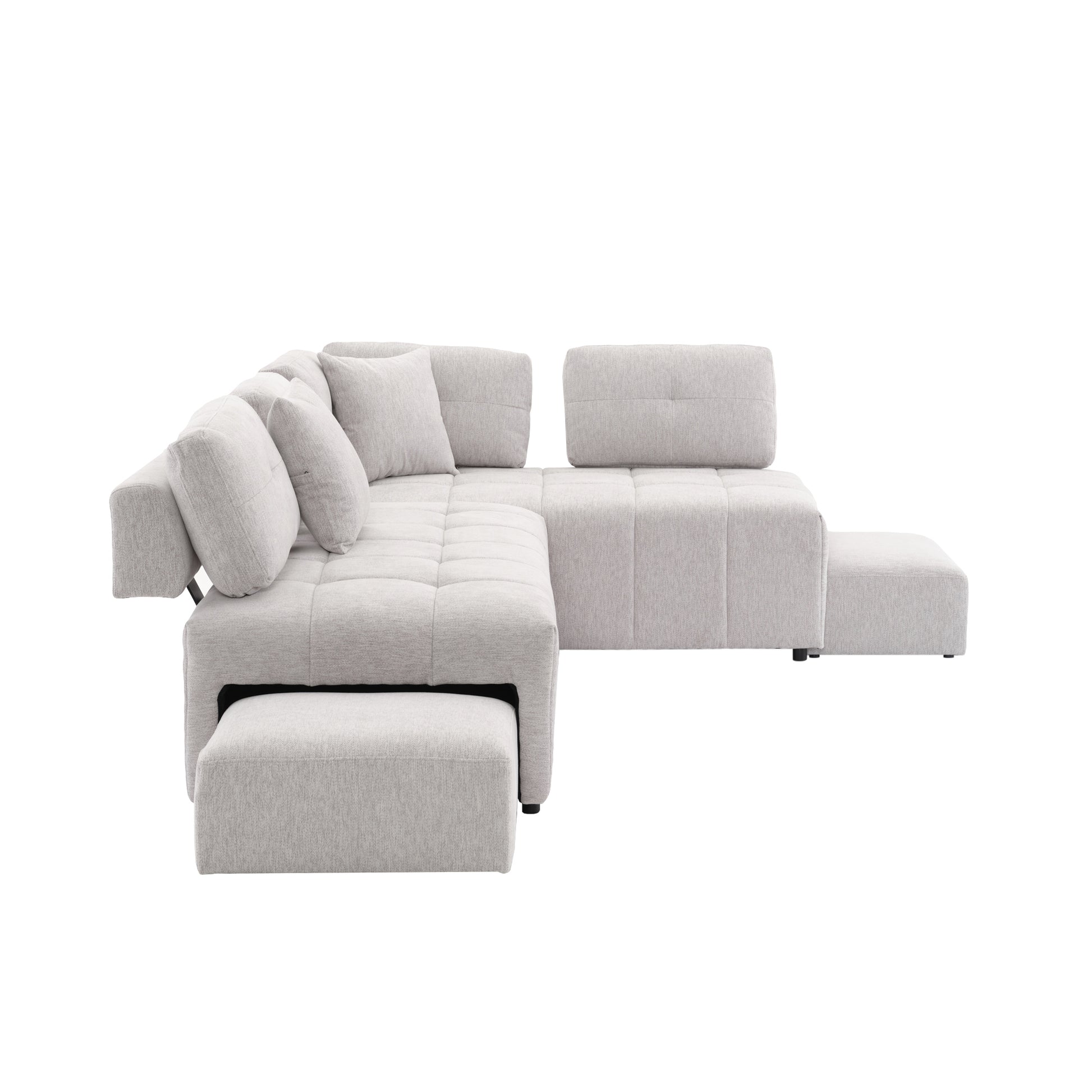 91.73" L Shaped Sofa Sectional Sofa Couch With 2 Stools And 2 Lumbar Pillows For Living Room, Light Grey Light Grey Chenille