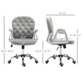 Velvet Home Office Chair, Button Tufted Desk Chair With Padded Armrests, Adjustable Height And Swivel Wheels, Gray Gray Fabric