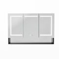 Lighted Medicine Cabinet 48 X 32 Inch, Recessed Or Surfaceclock, Room Temp Display,Defog,Night Light,Stepless Dimming,3000K 6400K, Outlets & Usbs,Double Sided Mirror.Black External Storage Shelf. Silver Aluminium