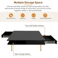 Exquisite High Gloss Coffee Table With 4 Golden Legs And 2 Small Drawers, 2 Tier Square Center Table For Living Room, Black Black Primary Living Space Particle Board