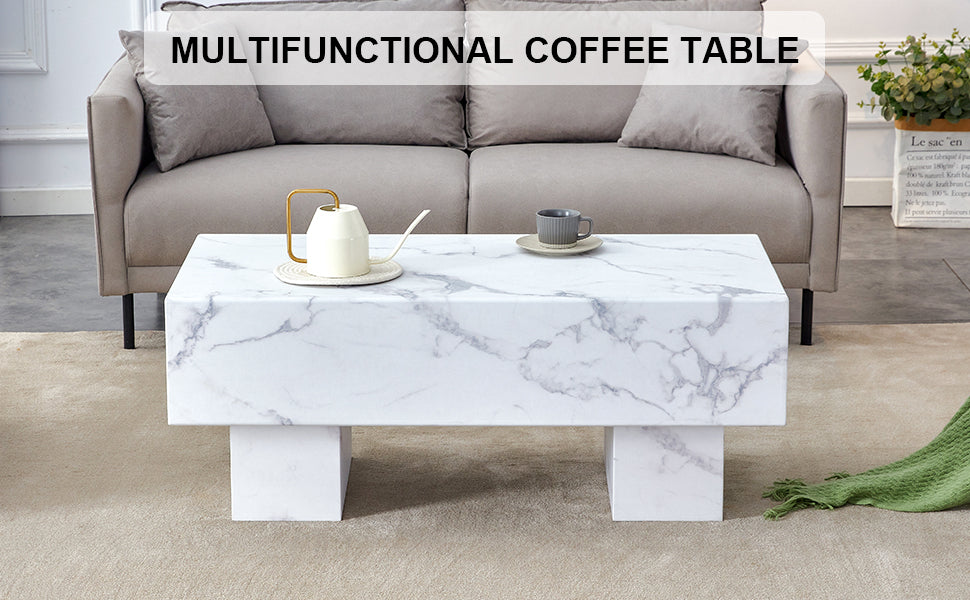 The White Coffee Table Has Patterns. Modern Rectangular Table, Suitable For Living Rooms And Apartments. 43.3"*21.6"*17.2" White Mdf