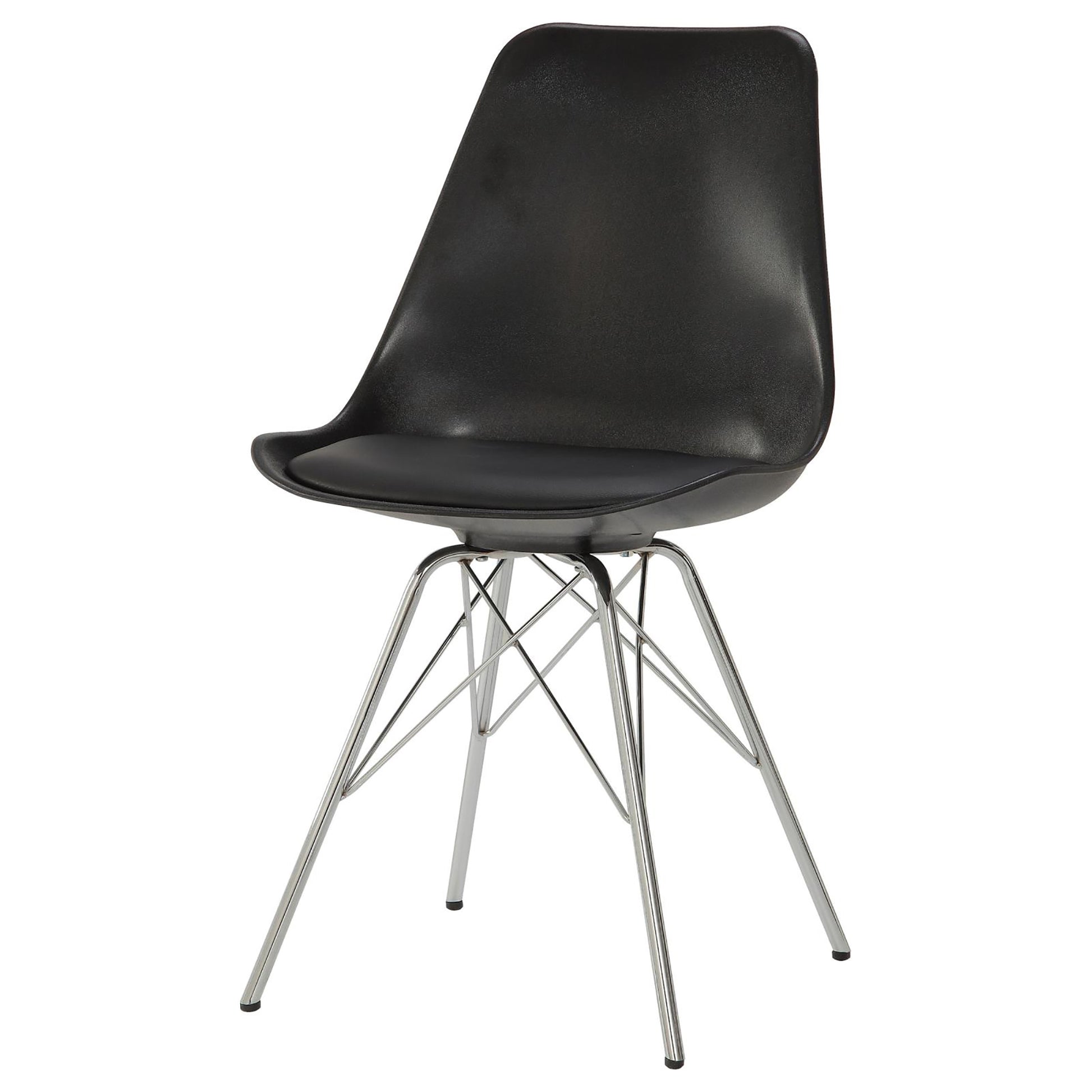 Black And Chrome Padded Dining Chair Set Of 2 Solid Black Dining Room Spot Clean Contemporary,Modern Side Chair Solid Back Metal