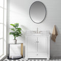 36'' Bathroom Vanity With Carrara Natural Marble Top And Backsplash, Bathroom Storage Cabinet With Doors And Drawers In White 1 White 2 Rust Resistant Bathroom Freestanding Traditional Mdf