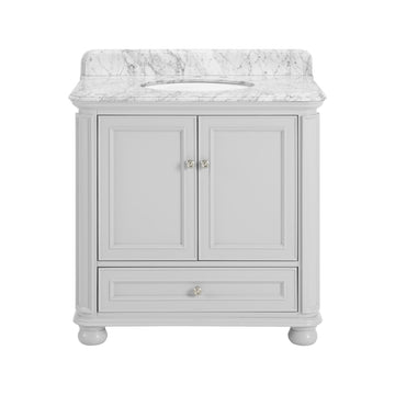 36'' Bathroom Vanity With Carrara Natural Marble Top And Backsplash, Bathroom Storage Cabinet With Doors And Drawers In Gray 1 White 2 Rust Resistant Bathroom Freestanding Traditional Mdf