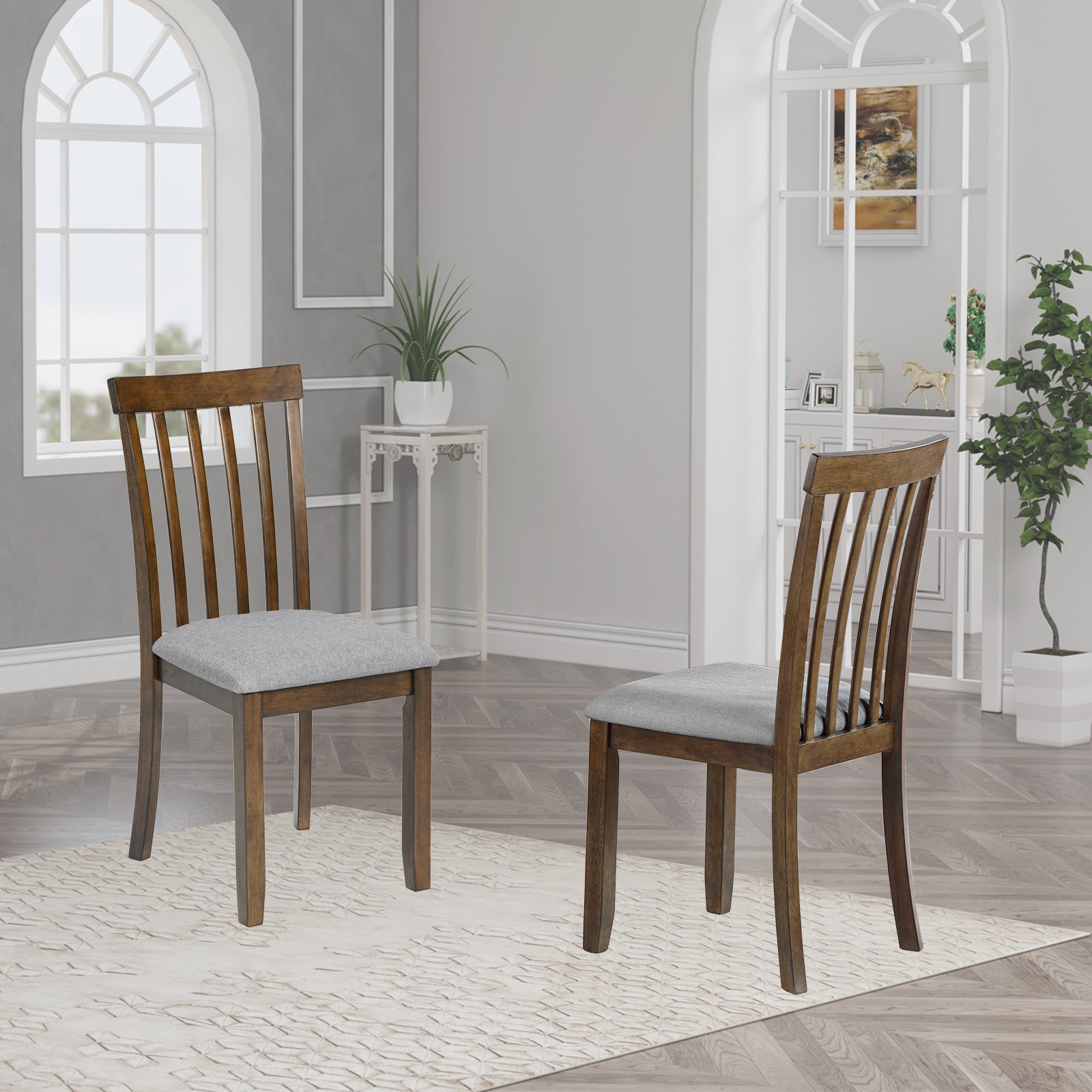 Wooden Dining Chairs Set Of 4, Kitchen Chair With Padded Seat, Upholstered Side Chair For Dining Room, Living Room, Walnut Walnut Dining Room Rubberwood Rubber Wood