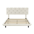 Full Size Upholstered Bed With Light Stripe, Floating Platform Bed, Linen Fabric,Beige Full Beige Linen