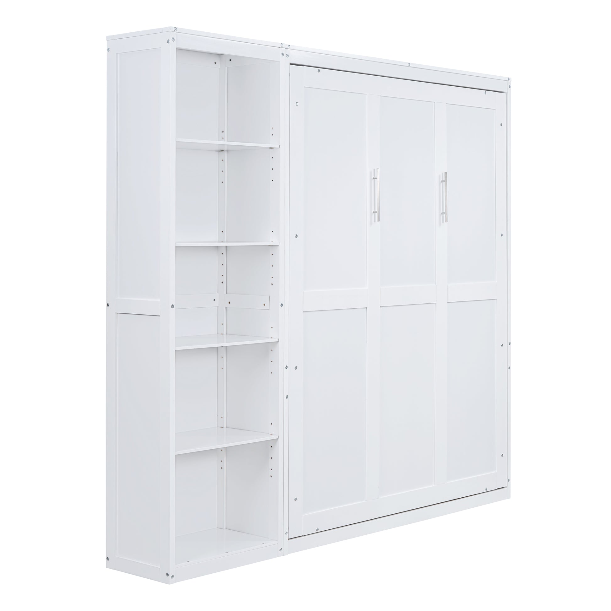 Queen Size Murphy Bed Wall Bed With Shelves,White White Solid Wood Mdf