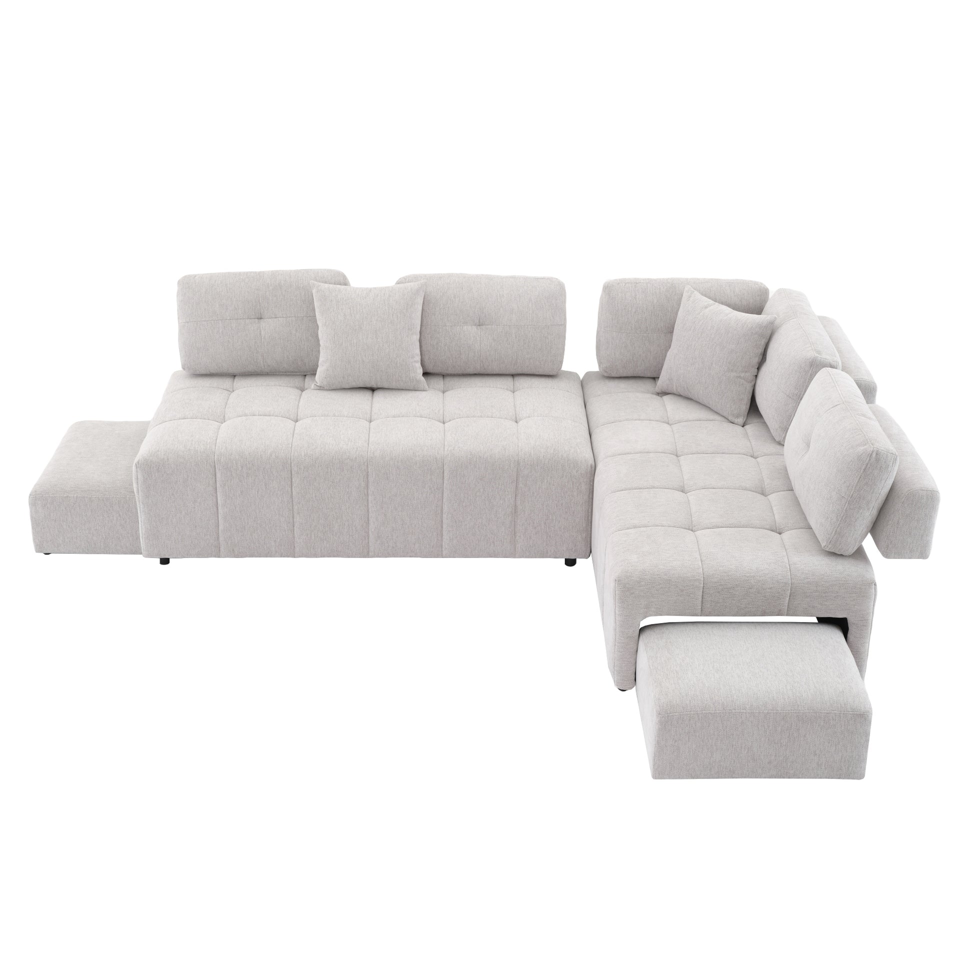 91.73" L Shaped Sofa Sectional Sofa Couch With 2 Stools And 2 Lumbar Pillows For Living Room, Light Grey Light Grey Chenille