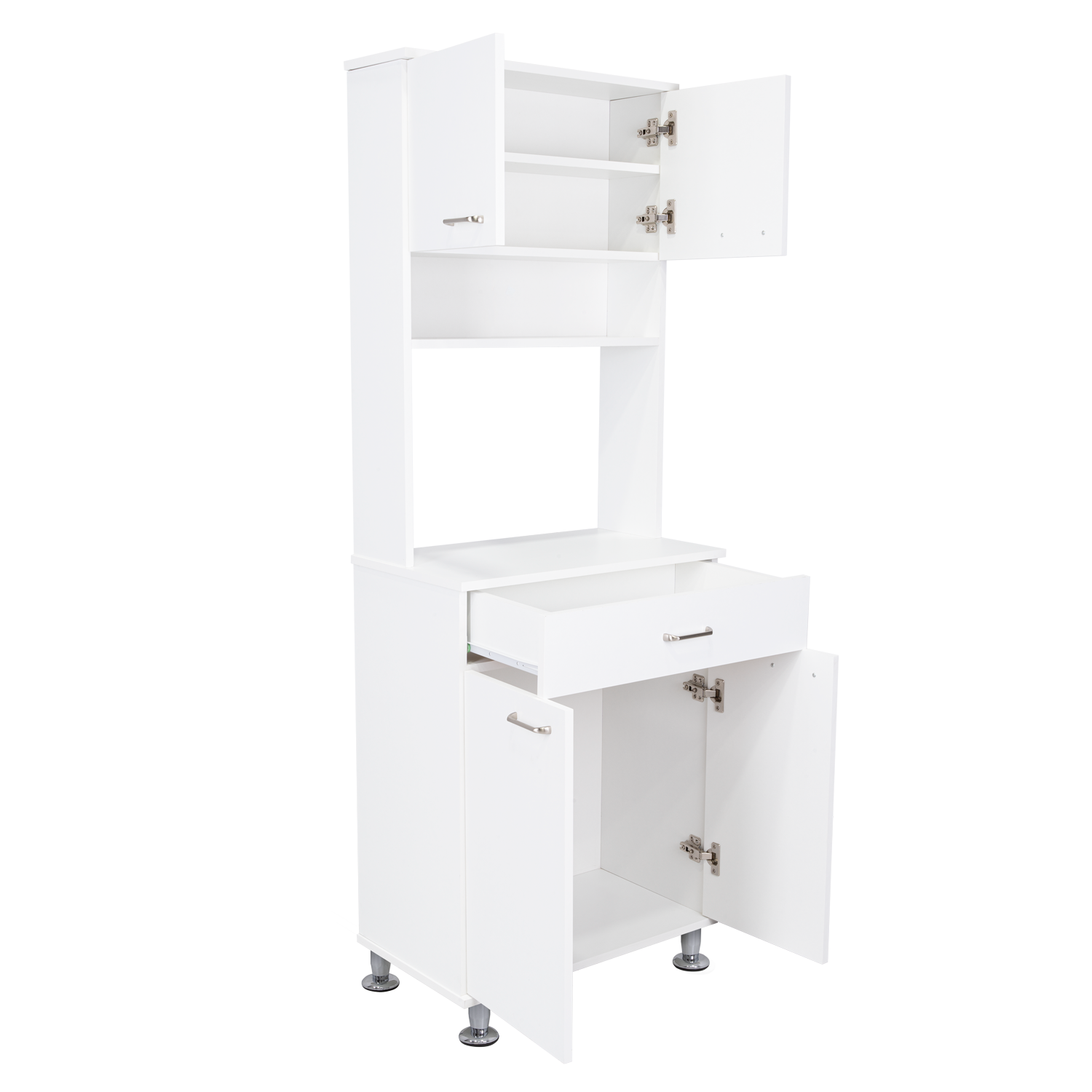 Bay Area Pantry, Two Door Cabinets, One Drawer, Four Adjustable Metal Legs White Dining Room Modern Mdf Shelves Included Engineered Wood