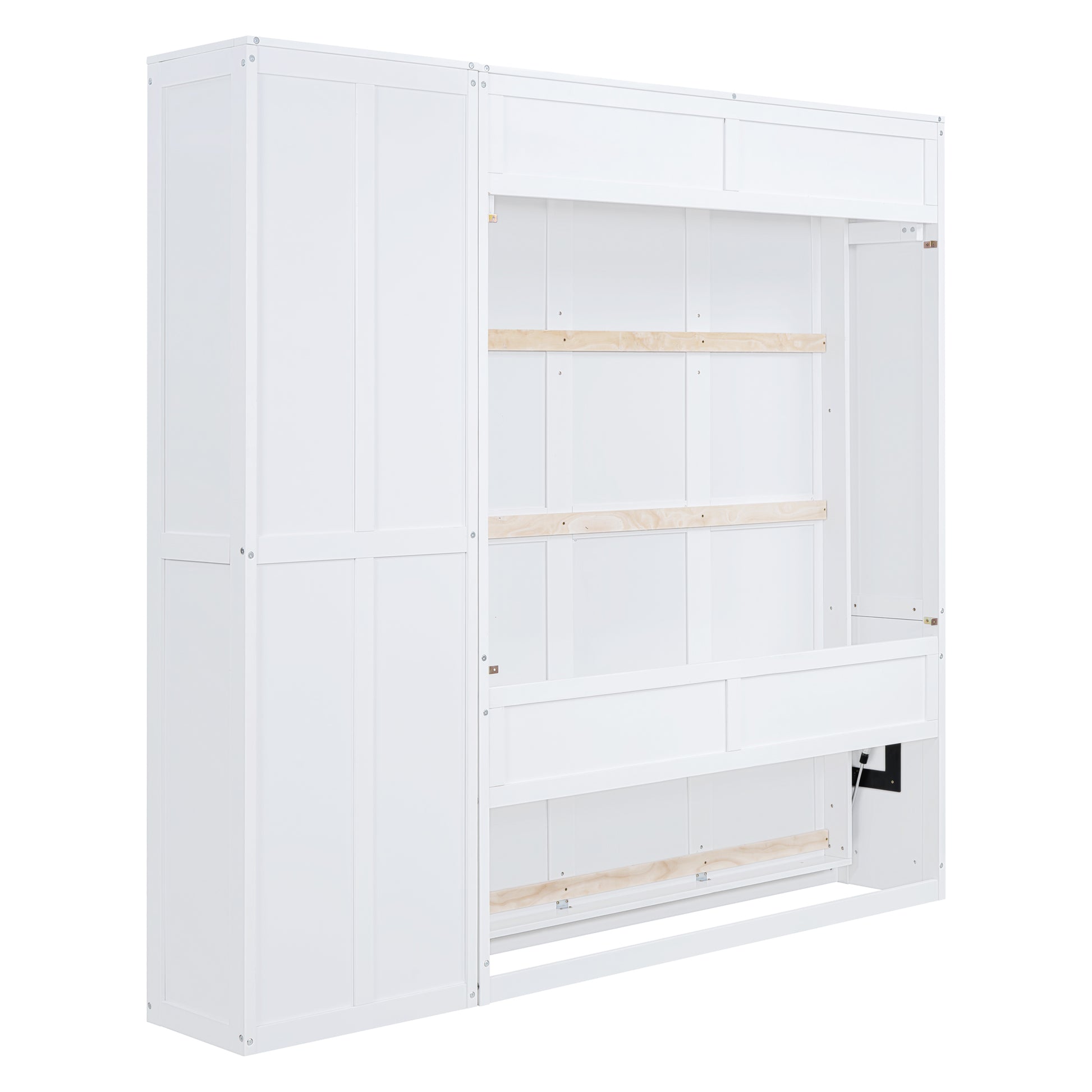 Queen Size Murphy Bed Wall Bed With Shelves,White White Solid Wood Mdf