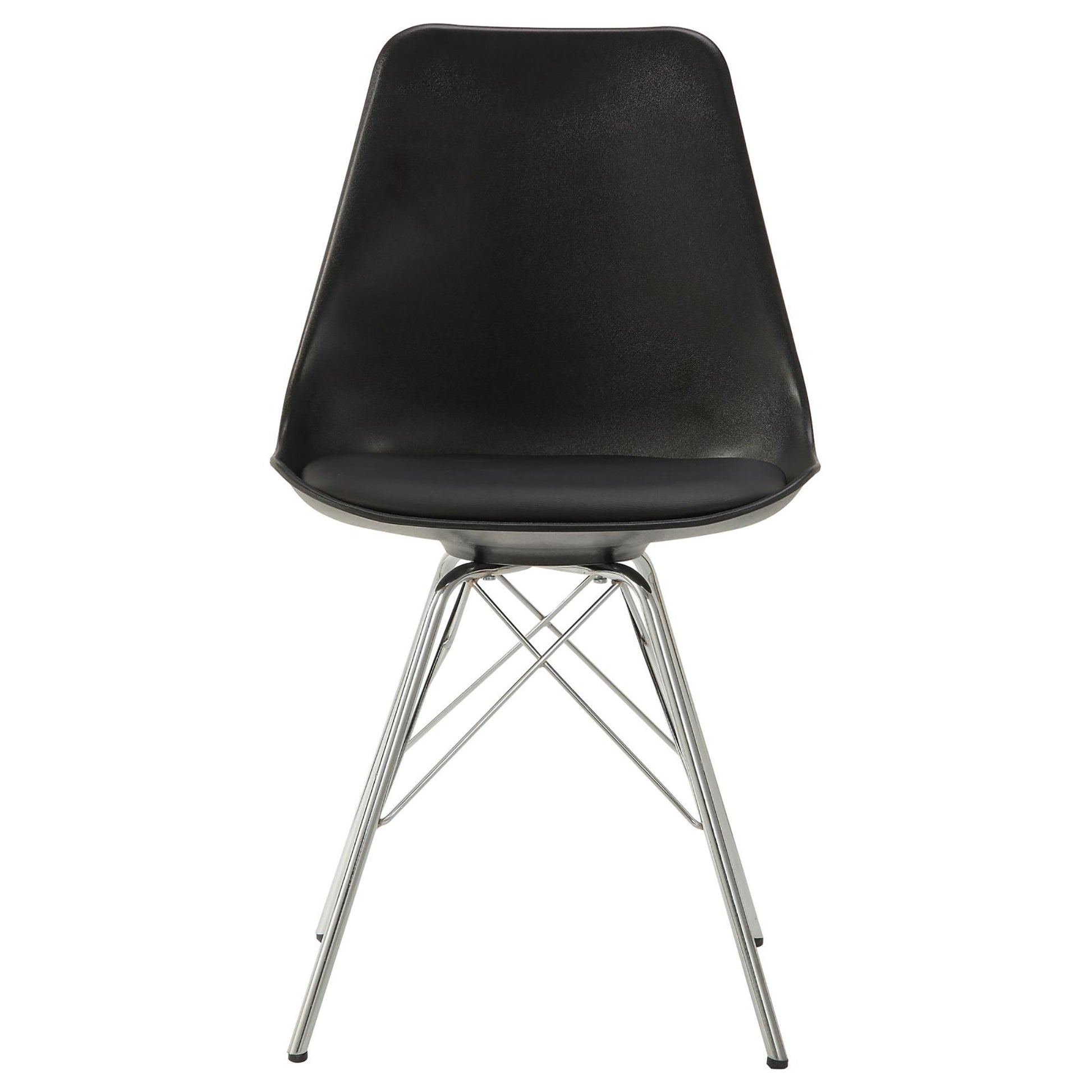 Black And Chrome Padded Dining Chair Set Of 2 Solid Black Dining Room Spot Clean Contemporary,Modern Side Chair Solid Back Metal
