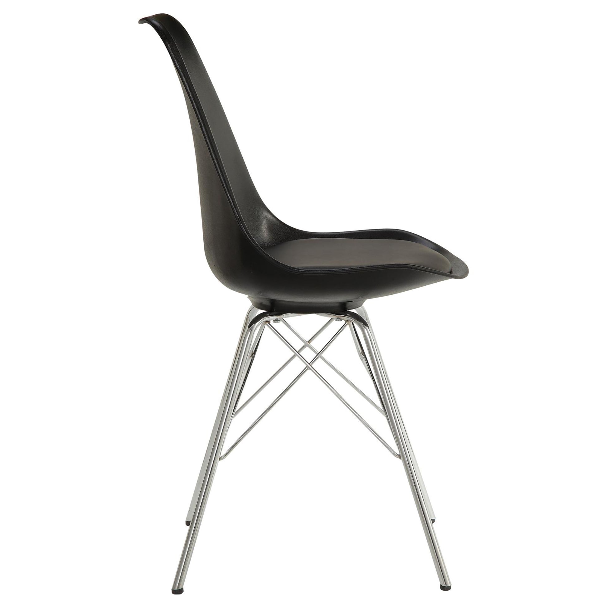 Black And Chrome Padded Dining Chair Set Of 2 Solid Black Dining Room Spot Clean Contemporary,Modern Side Chair Solid Back Metal