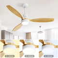 52 Inch Indoor Modern White 3 Solid Wood Blades Remote Control Reversible Dc Motor With Led Light White Metal & Wood