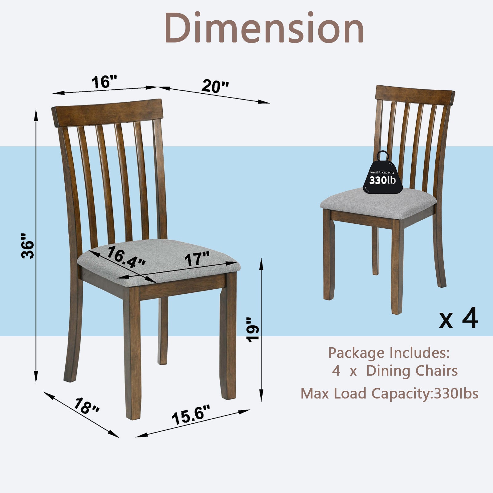 Wooden Dining Chairs Set Of 4, Kitchen Chair With Padded Seat, Upholstered Side Chair For Dining Room, Living Room, Walnut Walnut Dining Room Rubberwood Rubber Wood