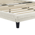 Full Size Upholstered Bed With Light Stripe, Floating Platform Bed, Linen Fabric,Beige Full Beige Linen