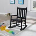 Black Slat Back Youth Rocking Chair Black Primary Living Space Farmhouse,Rustic Rocking Chairs Acacia Slat Back Wood