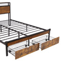 King Size Metal Platform Bed Frame With Wooden Headboard And Footboard With Usb,Charging Station,2 Drawers,Led Lights, No Box Spring Needed, Easy Assemble King Brown Black Mdf Metal