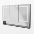 Lighted Medicine Cabinet 48 X 32 Inch, Recessed Or Surfaceclock, Room Temp Display,Defog,Night Light,Stepless Dimming,3000K 6400K, Outlets & Usbs,Double Sided Mirror.Black External Storage Shelf. Silver Aluminium