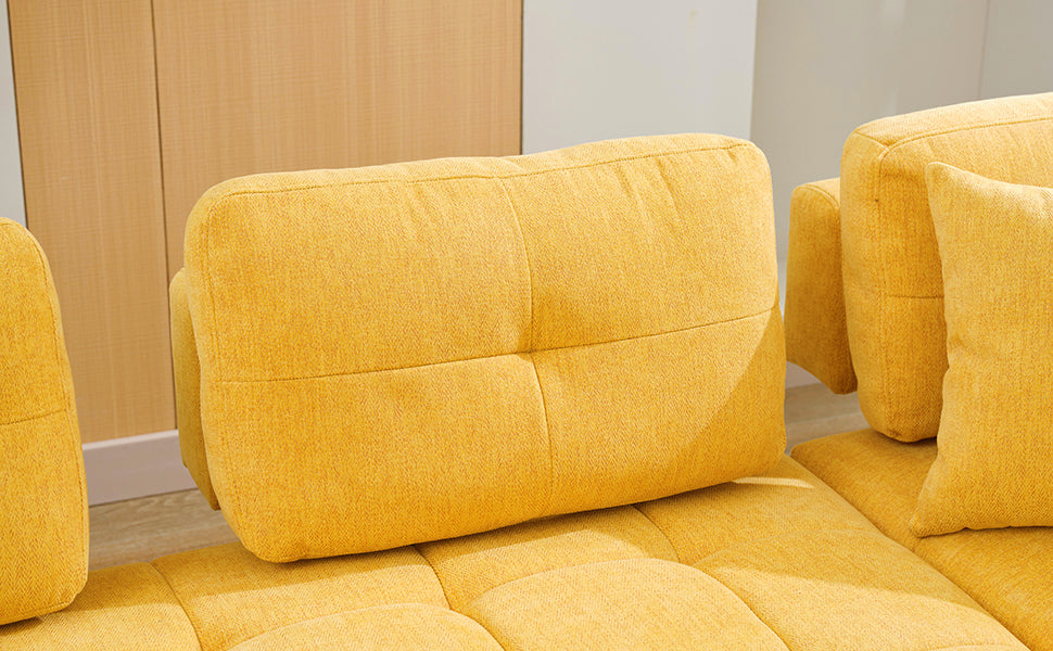 91.73" L Shaped Sofa Sectional Sofa Couch With 2 Stools And 2 Lumbar Pillows For Living Room, Yellow Yellow Chenille