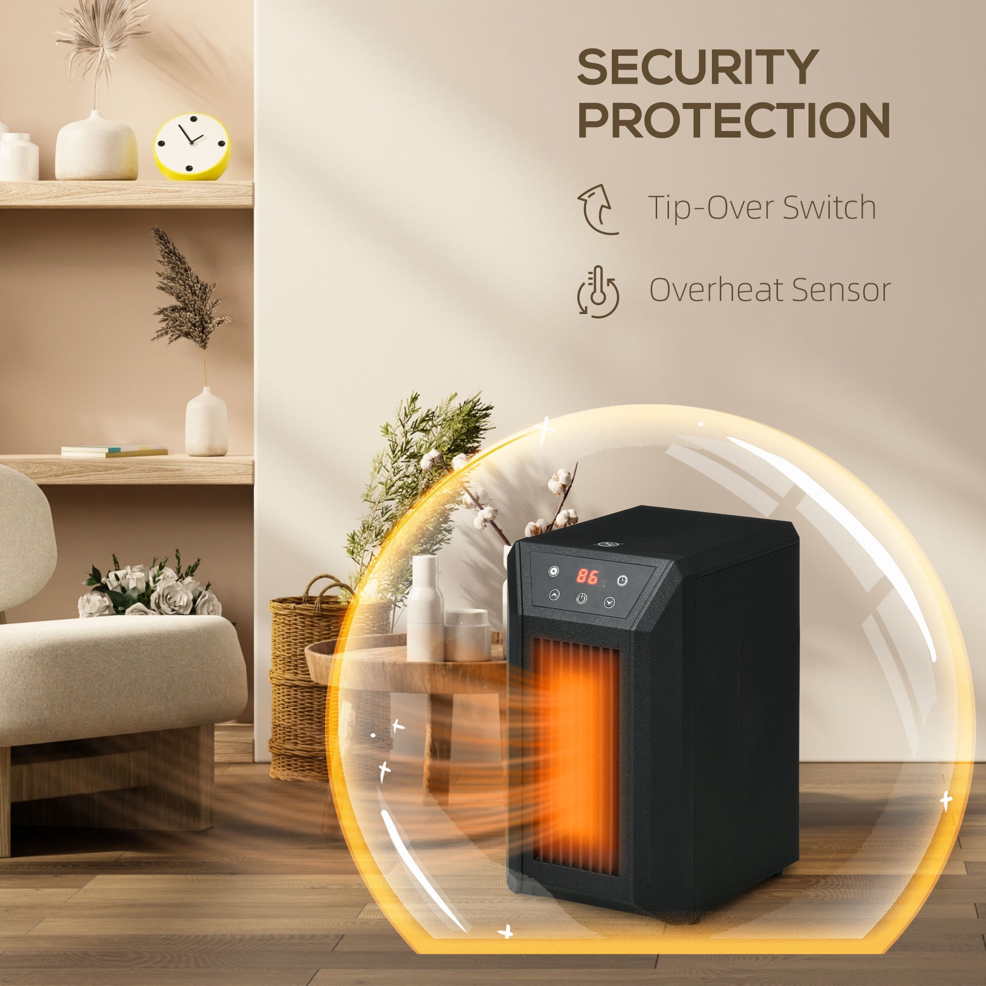 Electric Space Heater For Indoor Use, 1500W Fast Heating Portable Electric Heater With Infrared Quartz Heat Element, Thermostat, 3 Modes, Remote, 12H Timer Black Plastic