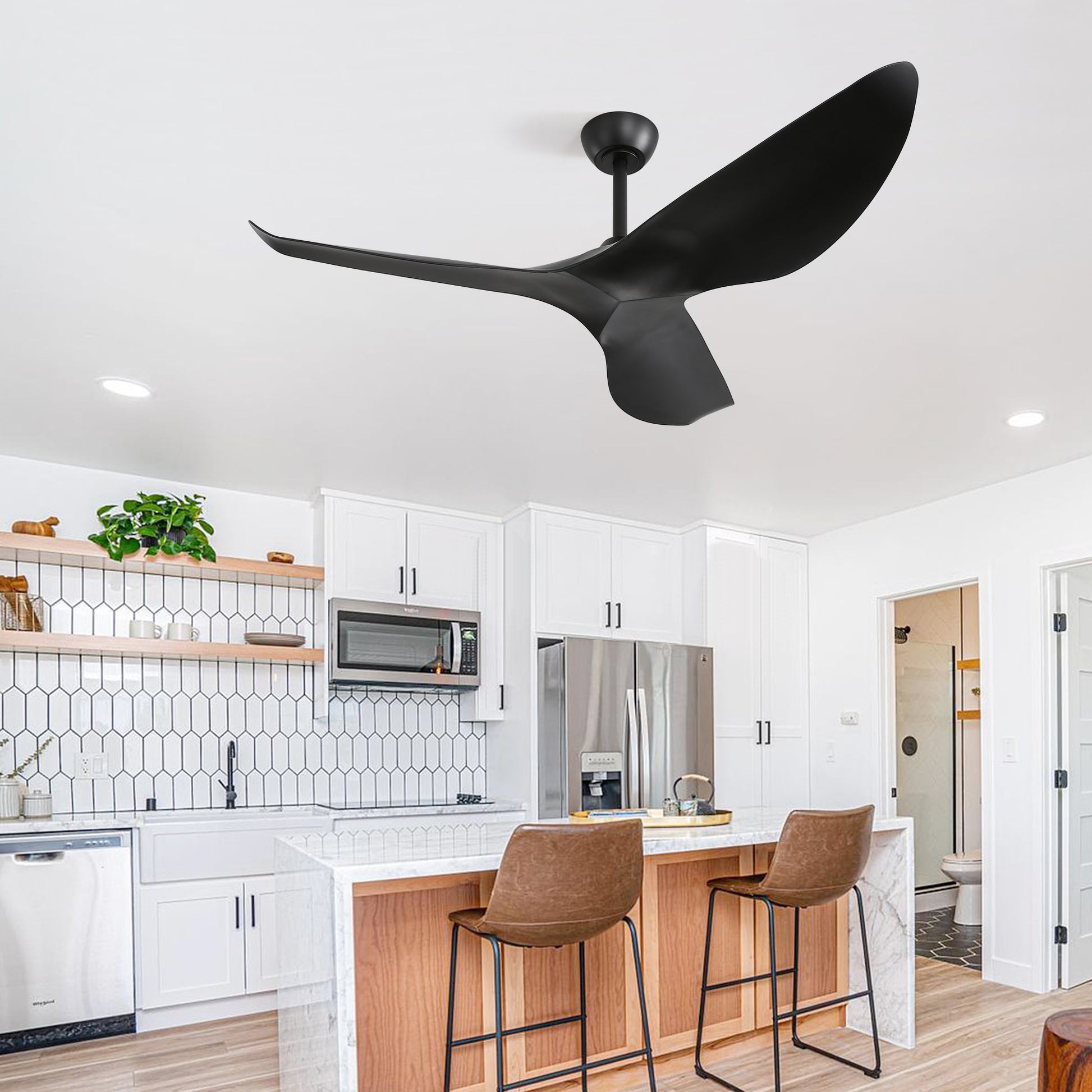 52 Inch Indoor Ceiling Fan No Light With 6 Speed Remote Control 3 Abs Blades Reversible Dc Motor Black Abs