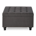 Large Square Storage Ottoman With Wooden Legs, Upholstered Button Tufted Coffee Table With Nail Trims For Living Space,Dark Grey Espresso Wood Primary Living Space Black Solid Rubberwood Wood With Storage Dark Gray Linen Linen Or Linen Blend Backless