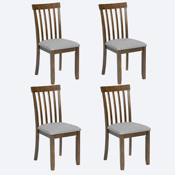 Wooden Dining Chairs Set Of 4, Kitchen Chair With Padded Seat, Upholstered Side Chair For Dining Room, Living Room, Walnut Walnut Dining Room Rubberwood Rubber Wood