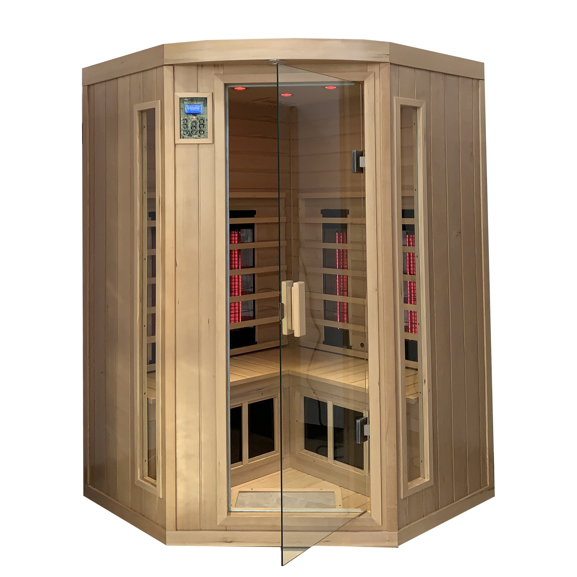 Hemlock Pentagonal Double Opening Glass Sauna Room Natural Wood Solid Wood