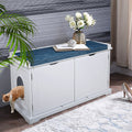 Cat Washroom Bench, Wood Litter Box Cover With Spacious Inner, Ventilated Holes, Removable Partition, Easy Access, White White Mdf