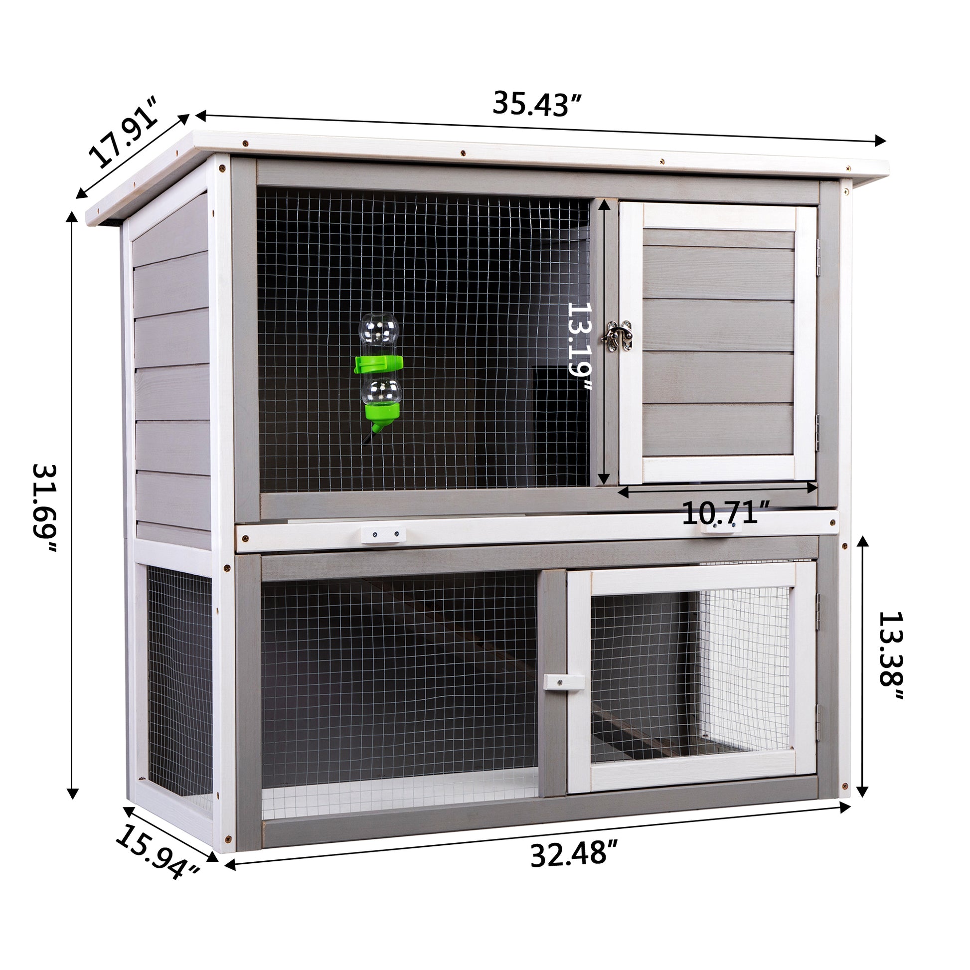 Wooden Rabbit Hutch With Pull Out Tray, Weatherproof 2 Tier Bunny Run Cage, Outdoor Animal Enclosure For Multiple Pets Gray Gray Wood