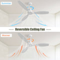 52 Inch Wood Blade Low Profile Ceiling Fan With 6 Speed Remote Control For Patio Living Room White Metal & Wood