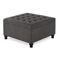 Large Square Storage Ottoman With Wooden Legs, Upholstered Button Tufted Coffee Table With Nail Trims For Living Space,Dark Grey Espresso Wood Primary Living Space Black Solid Rubberwood Wood With Storage Dark Gray Linen Linen Or Linen Blend Backless