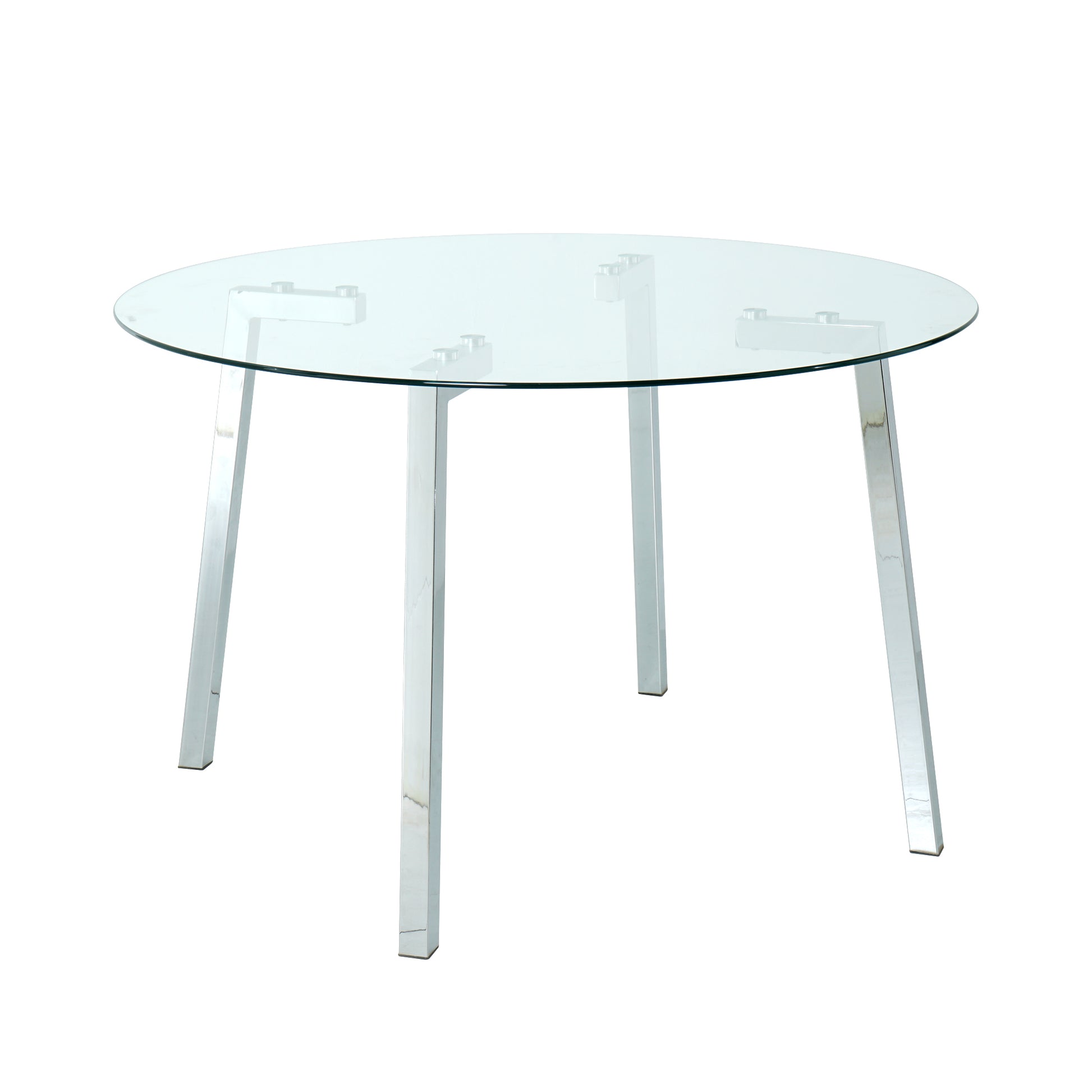 Modern Minimalist Round Glass Dining Table, Transparent Glass Tabletop And Chrome Metal Legs, Suitable For Kitchens, Restaurants, And Living Rooms Set Of 1 Clear Round Glass Metal