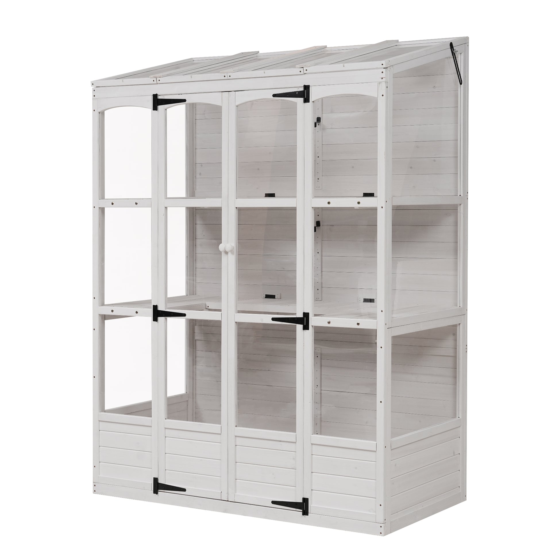 78 Inch Wooden Greenhouse Cold Frame With 4 Independent Skylights And 2 Folding Middle Shelves, Walk In Outdoor Greenhouse, White White Seats 2 Garden & Outdoor Casual Wood