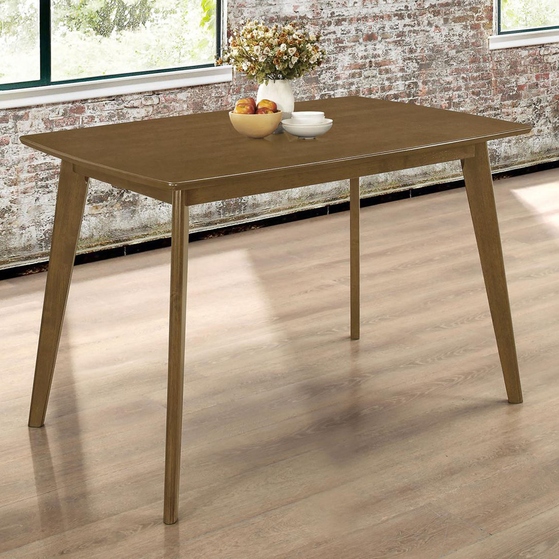 Retro Chestnut Dining Table With Angled Legs Brown Dining Room Mid Century Modern Tabeltop Rubberwood Rectangular Kitchen & Dining Tables Wood