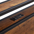 King Size Metal Platform Bed Frame With Wooden Headboard And Footboard With Usb,Charging Station,2 Drawers,Led Lights, No Box Spring Needed, Easy Assemble King Brown Black Mdf Metal