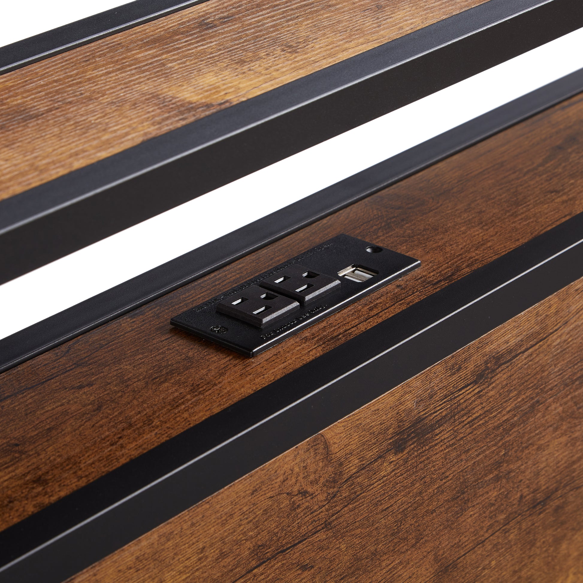 King Size Metal Platform Bed Frame With Wooden Headboard And Footboard With Usb,Charging Station,2 Drawers,Led Lights, No Box Spring Needed, Easy Assemble King Brown Black Mdf Metal