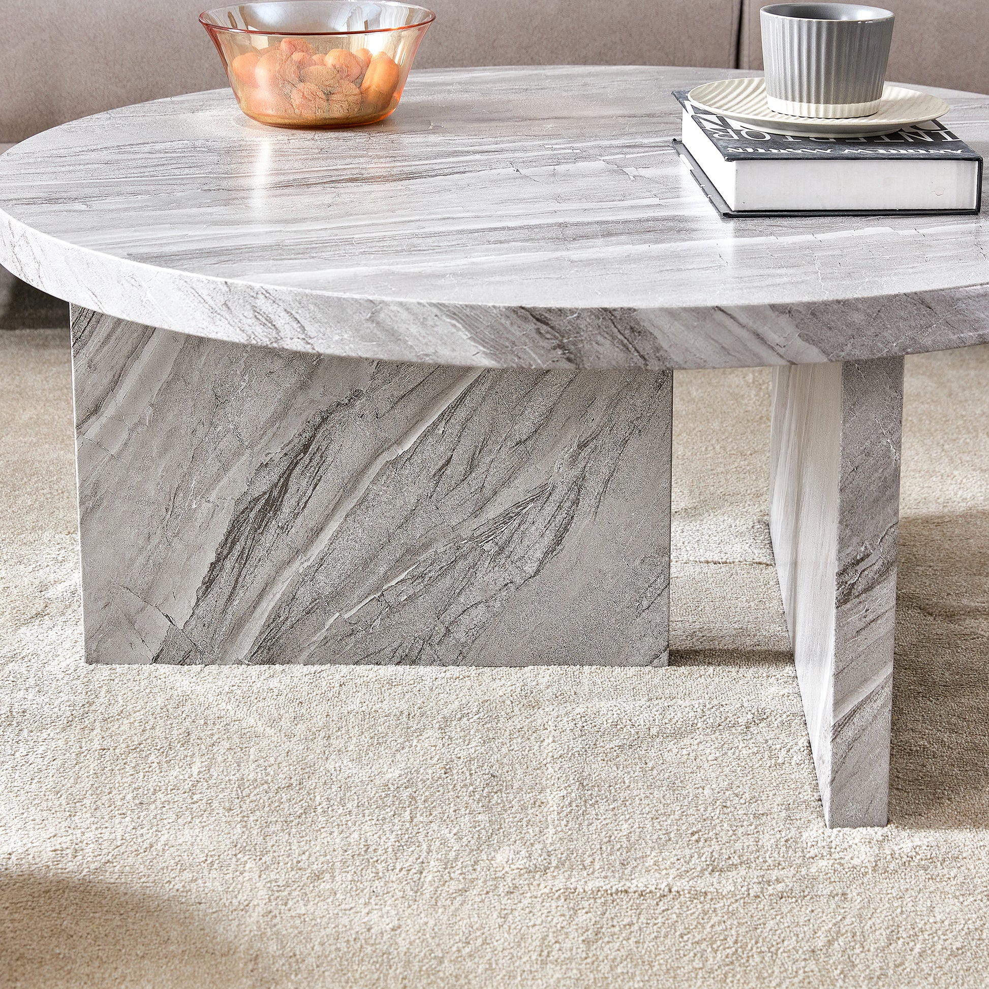 Gray Mdf Material Circular Textured Coffee Table, 31.4 Inch Gray Middle Table, Modern Coffee Table, Suitable For Small Spaces, Living Room. Gray Mdf
