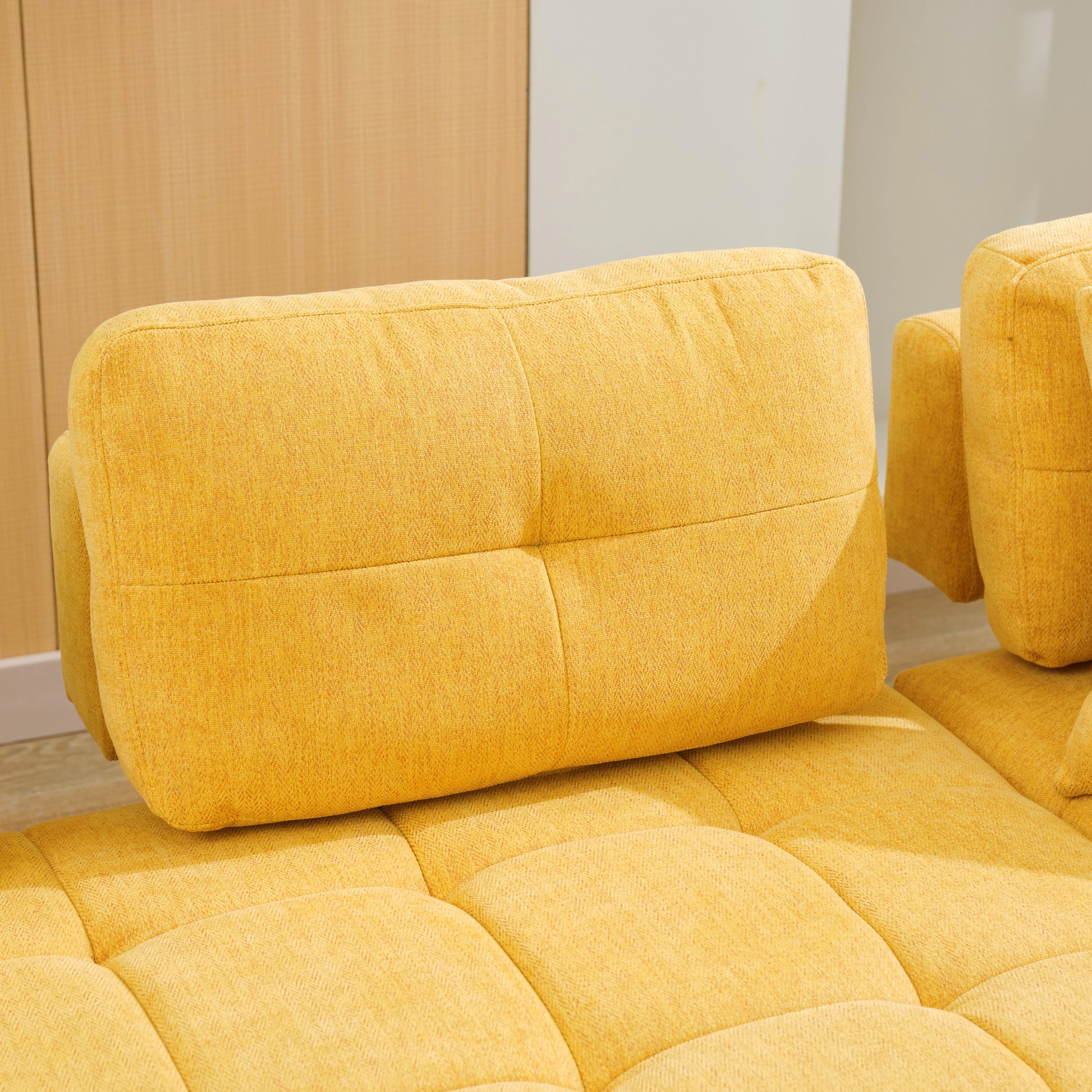 91.73" L Shaped Sofa Sectional Sofa Couch With 2 Stools And 2 Lumbar Pillows For Living Room, Yellow Yellow Chenille